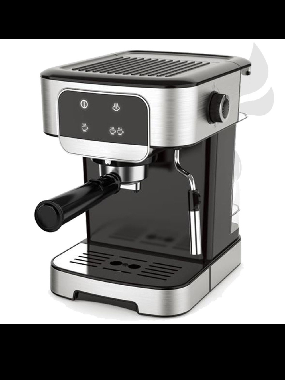 Compact Black Espresso Machine with Steam Wand and Stainless Accents